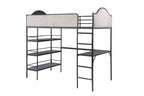 FM-BK700BK-T Forli black metal frame and light brown fabric Twin loft workstation bunk bed with desk