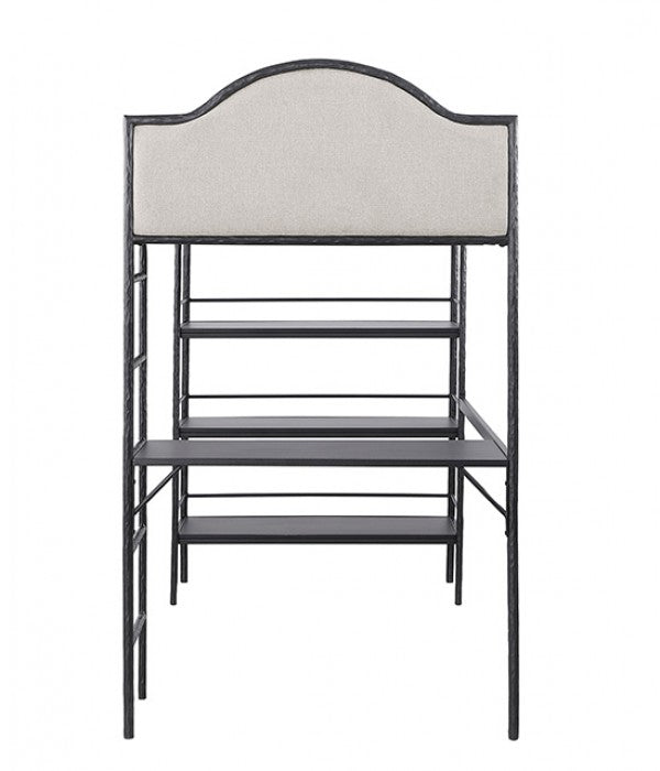 FM-BK700BK-T Forli black metal frame and light brown fabric Twin loft workstation bunk bed with desk