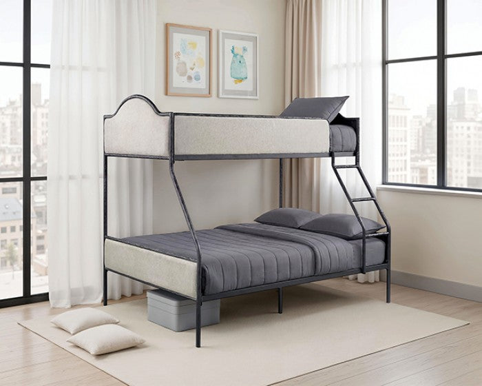 FM-BK700BK-TF Forli black metal frame and light brown fabric Twin or Full bunk bed