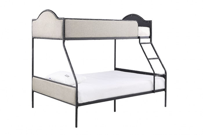 FM-BK700BK-TF Forli black metal frame and light brown fabric Twin or Full bunk bed
