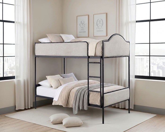 FM-BK700BK-TT Forli black metal frame and light brown fabric Twin or Twin bunk bed