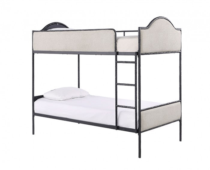 FM-BK700BK-TT Forli black metal frame and light brown fabric Twin or Twin bunk bed