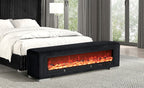 FM-BN6001BB Elnath black corduroy fabric upholstered bedroom entry bench with wood log style fireplace light bluetooth audio
