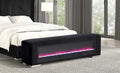 FM-BN6001BK Elnath black corduroy fabric upholstered bedroom entry bench with crystal fireplace light bluetooth audio