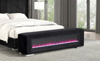 FM-BN6001BK Elnath black corduroy fabric upholstered bedroom entry bench with crystal fireplace light bluetooth audio