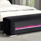 FM-BN6001BK Elnath black corduroy fabric upholstered bedroom entry bench with crystal fireplace light bluetooth audio