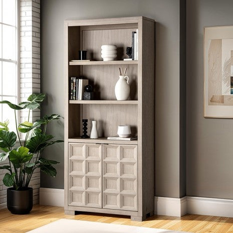 FM-DK9011NT-BK Hatton cross tawny finish wood coffer design office bookshelf / bookcase with lower cabinet