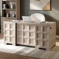 FM-DK9011NT-D Hatton cross tawny finish wood coffer design office desk with power outlets