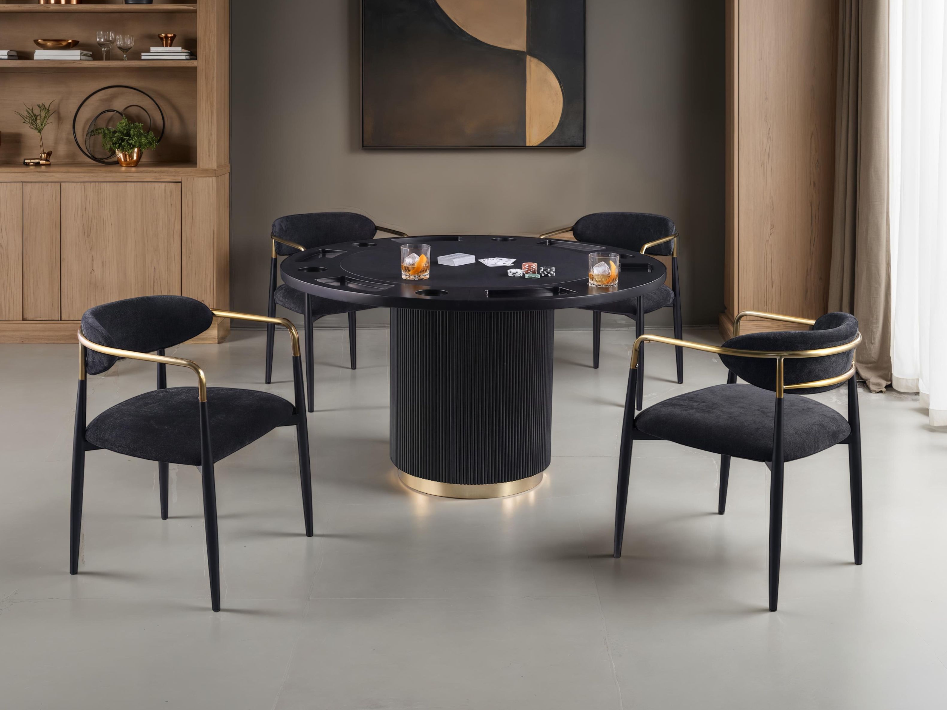FM-GM700BK03-T-5PC 5 pc Frascone black finish wood 52" round poker game / dining table set