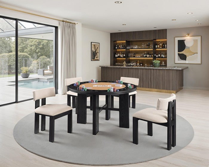 FM-GM701BK-T-5PC 5 pc Gaetani black finish wood 52" round poker game / dining table set