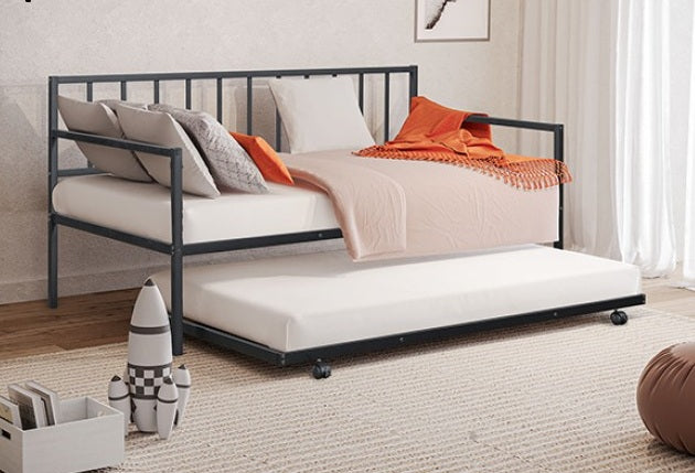 FM1001BK Harmon black metal frame twin size day bed with slide out trundle
