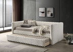 FM1201WH  Palmeri white faux fur fabric textured twin day bed with trundle