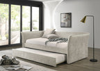 FM1203BG  Yuri beige fabric textured twin day bed with trundle with flared arms