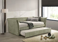 FM1203GR  Yuri light green fabric textured twin day bed with trundle with flared arms