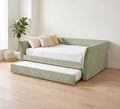Yuri Light Green Fabric Textured Full Day Bed with Trundle and Flared Arms – FM1203GR-F