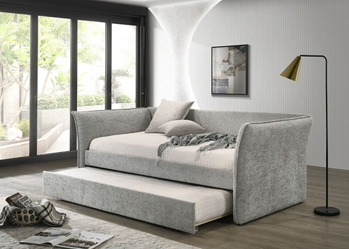 FM1203GY  Yuri grey fabric textured twin day bed with trundle with flared arms