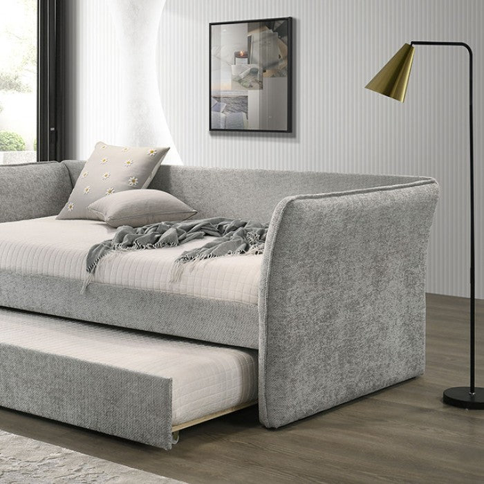 FM1203GY  Yuri grey fabric textured twin day bed with trundle with flared arms