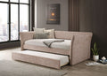 FM1203PK  Yuri pink fabric textured twin day bed with trundle with flared arms