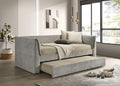 FM1204GY  Upney slate grey fabric textured twin day bed with trundle with padded arms
