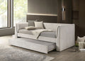 FM1204WH  Upney pearl white fabric textured twin day bed with trundle with padded arms