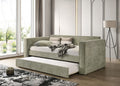 FM1205GR  Walsall light green fabric textured twin day bed with trundle with padded arms