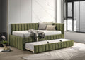 FM1206GR  Nardi olive green fabric textured twin day bed with trundle vertical channel tufting