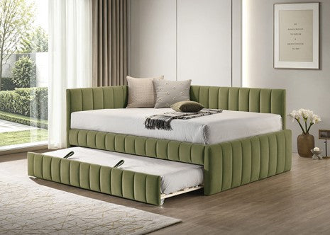 Nardi Olive Green Fabric Vertical Channel Tufted Full Day Bed with Trundle – FM1206GR-F