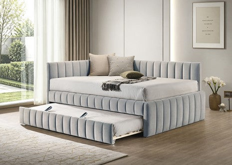 Nardi Light Grey Fabric Vertical Channel Tufted Full Day Bed with Trundle – FM1206LG-F