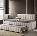 Nardi White Fabric Vertical Channel Tufted Full Day Bed with Trundle – FM1206WH-F