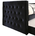 FM1739BK  Susanna black flannelette fabric pleated tufted sides twin day bed with trundle nail head trim