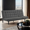 FM2802DG Naperville dark grey fabric tufted futon sofa bed black finish legs