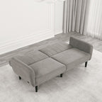 FM2900GY Aristide grey fabric ribbed tufted folding futon sofa bed USB plugs