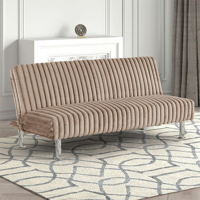 FM2903TP Hinwil yaupe fabric ribbed tufted futon sofa bed chrome legs