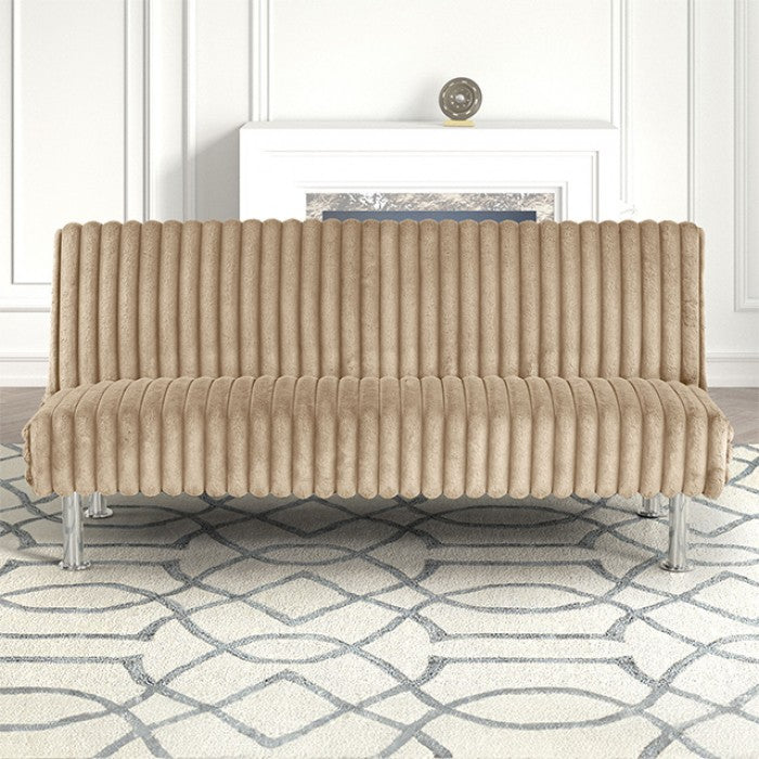 FM2903TP Hinwil yaupe fabric ribbed tufted futon sofa bed chrome legs