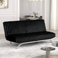 FM2906BK Villeneuve black fabric ribbed tufted futon sofa bed chrome legs