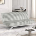 FM2906LG Villeneuve light grey fabric ribbed tufted futon sofa bed chrome legs