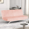 FM2906PK Villeneuve pink fabric ribbed tufted futon sofa bed chrome legs
