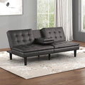 FM2908GY Eidsberg grey faux leather folding futon sofa bed with drop down center cup holder and USB plugs