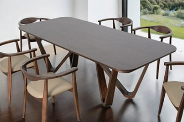 FM30001WN-T 7 pc Nordby rich walnut finish wood mid-century modern reversed curved edges dining table set