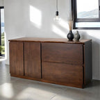 Logstor Rich Walnut Mid-Century Modern Live Edge Buffet Sideboard Server Cabinet – FM30002WN-SV