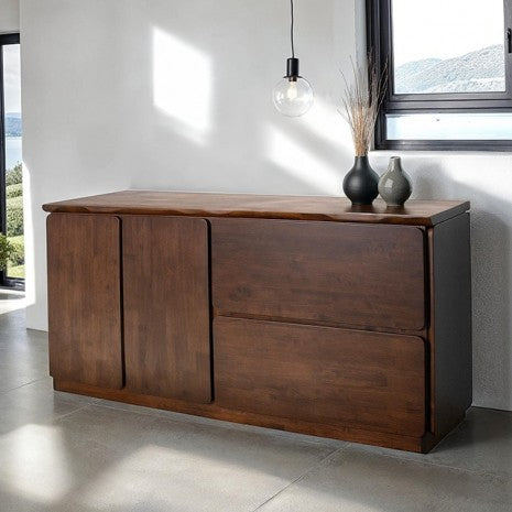 Logstor Rich Walnut Mid-Century Modern Live Edge Buffet Sideboard Server Cabinet – FM30002WN-SV