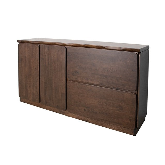 FM30002WN-SV  Logstor rich walnut finish wood mid-century modern live edge buffet sideboard server cabinet