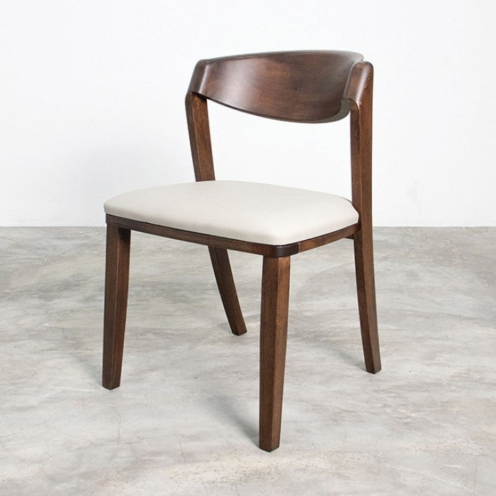 FM30004WN-T-7PC 7 pc Hadsten rich walnut finish wood mid-century modern dining table set faux leather seats