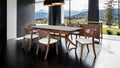 FM30004WN-T-7PC 7 pc Hadsten rich walnut finish wood mid-century modern dining table set faux leather seats