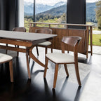 FM30004WN-T-7PC 7 pc Hadsten rich walnut finish wood mid-century modern dining table set faux leather seats