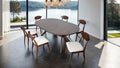 FM30005WN-OT-7PC 7 pc Sargans rich walnut finish wood mid-century modern oval / round dining table set fabric seats