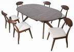 FM30005WN-OT-7PC 7 pc Sargans rich walnut finish wood mid-century modern oval / round dining table set fabric seats
