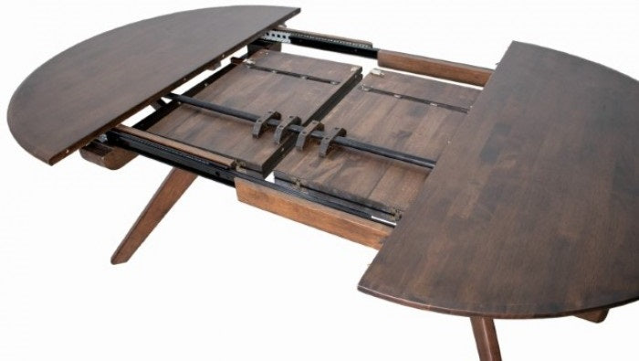 FM30005WN-OT-7PC 7 pc Sargans rich walnut finish wood mid-century modern oval / round dining table set fabric seats