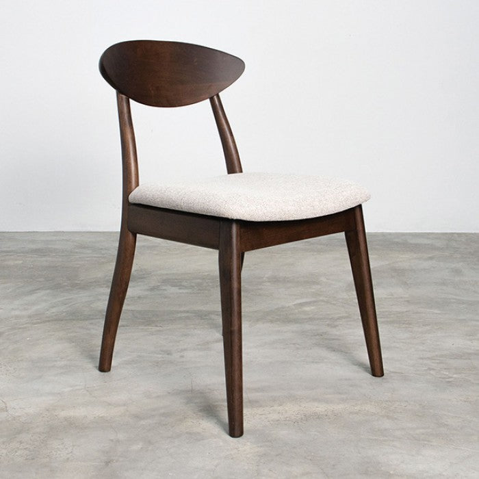 FM30005WN-OT-7PC 7 pc Sargans rich walnut finish wood mid-century modern oval / round dining table set fabric seats