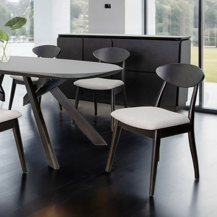 FM30006BK-OT-7PC 7 pc Sargans black finish wood mid-century modern oval dining table set